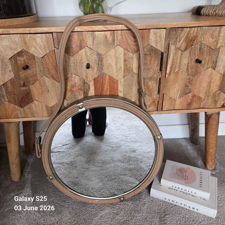 Marks & Spencer Round Mirror with Detail Edges & Rope Hanging Straps