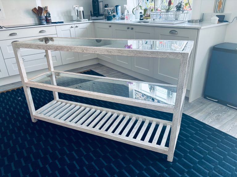 Limed Wood & Glass Console Table - Good Condition