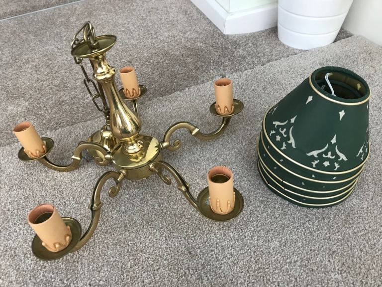 2 BHS Brass Light Fittings 3/5 Arm + Shades