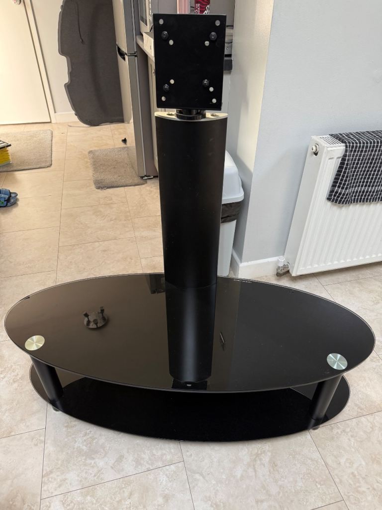 Rotating Black Glass TV Stand with Mount