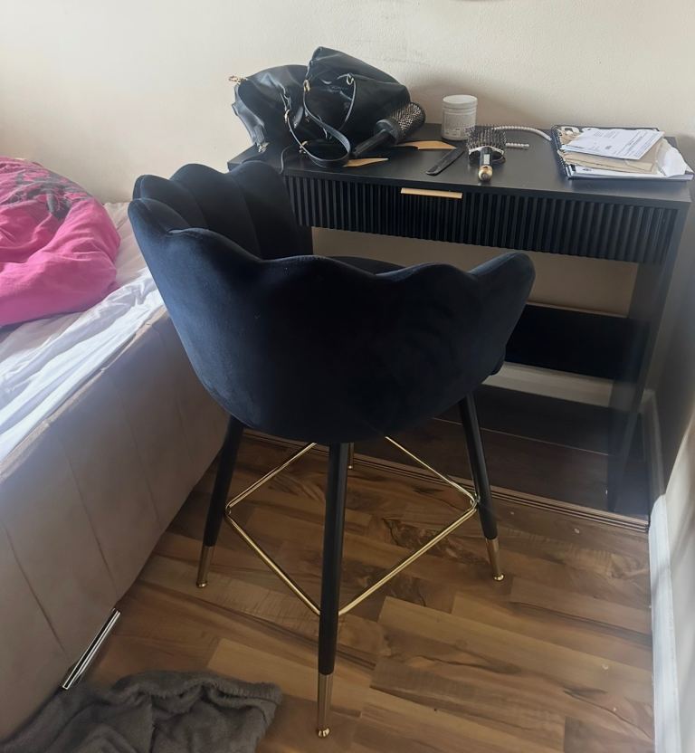 image for Dunelm Dressing table + chair black and gold, delivery available 