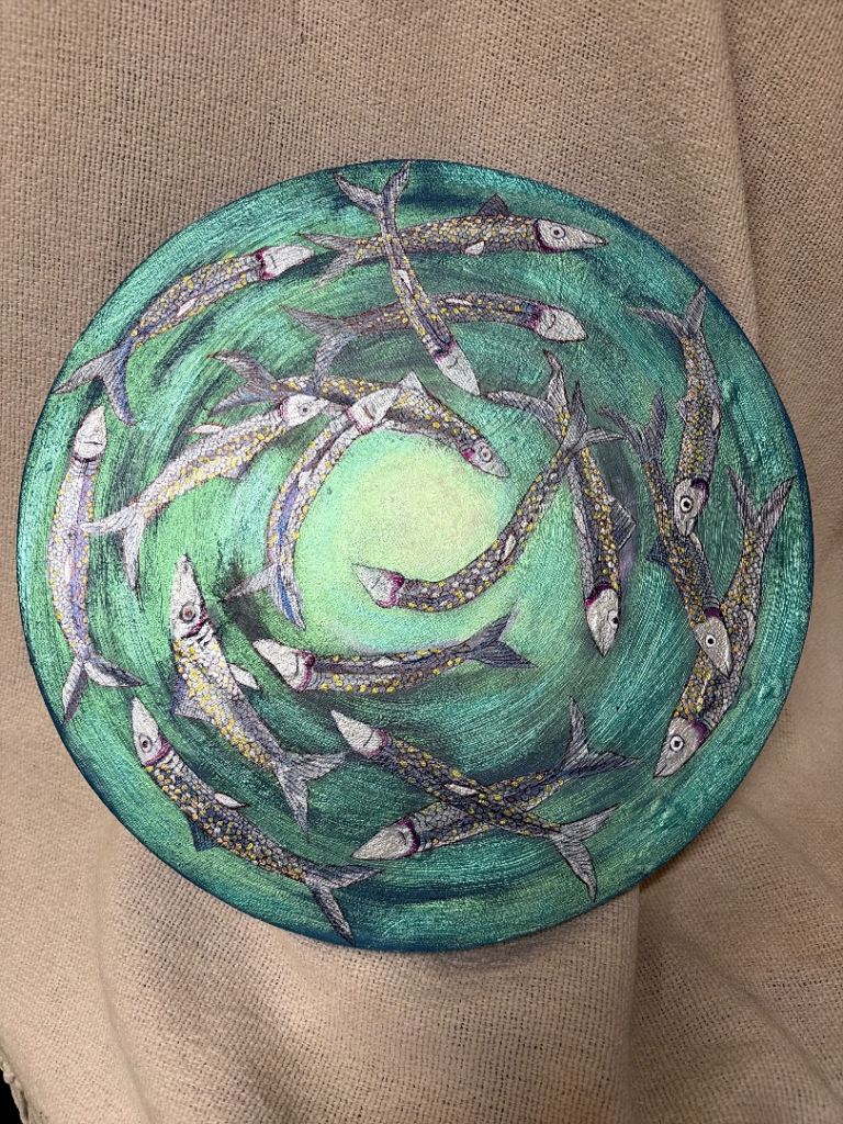 Decorative Fish metallic picture – Green and Blue, Good Condition