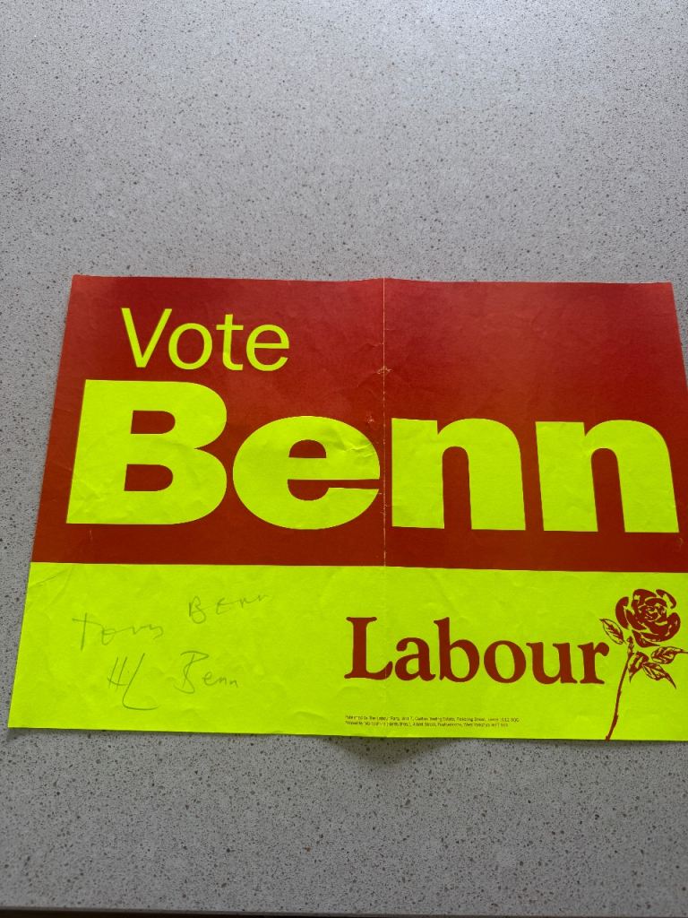 Vintage Tony Benn Labour Party Election Poster - Signed