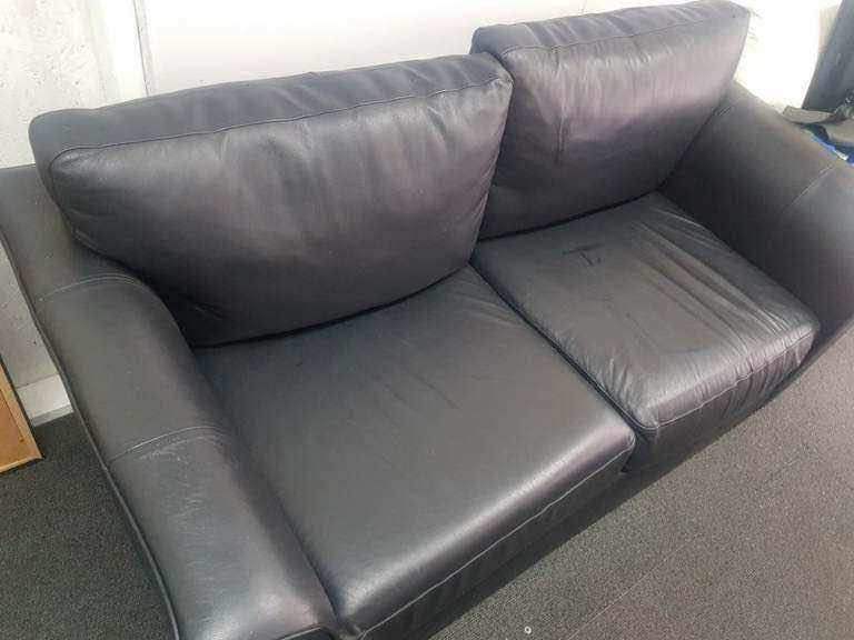 Used second hand 2 seater black leather sofa chair loveseat couch great condition