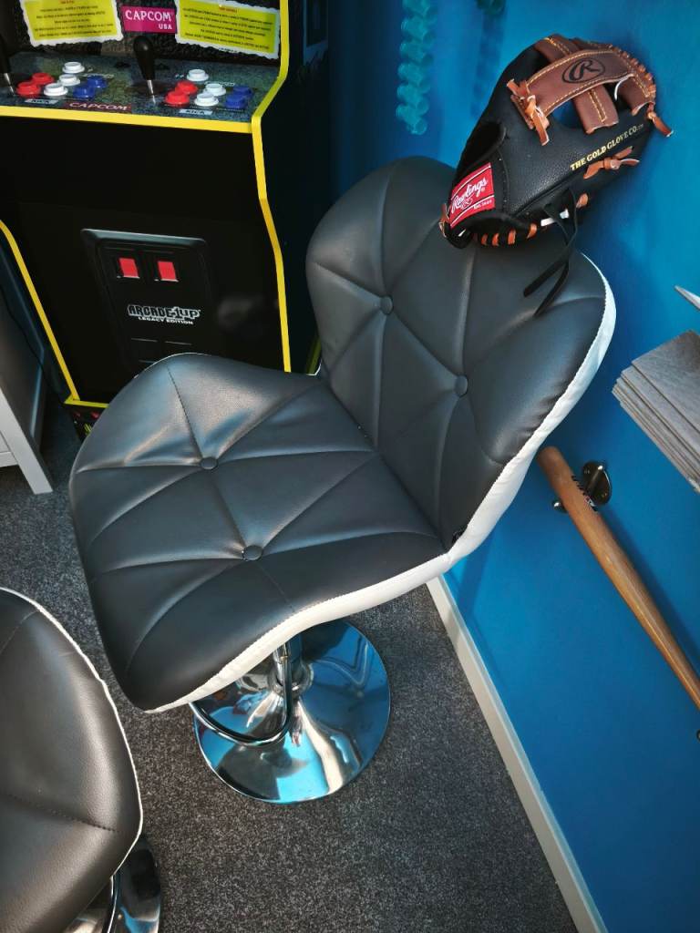 Pair of Modern Swivel Bar Stools – Grey, Great Condition