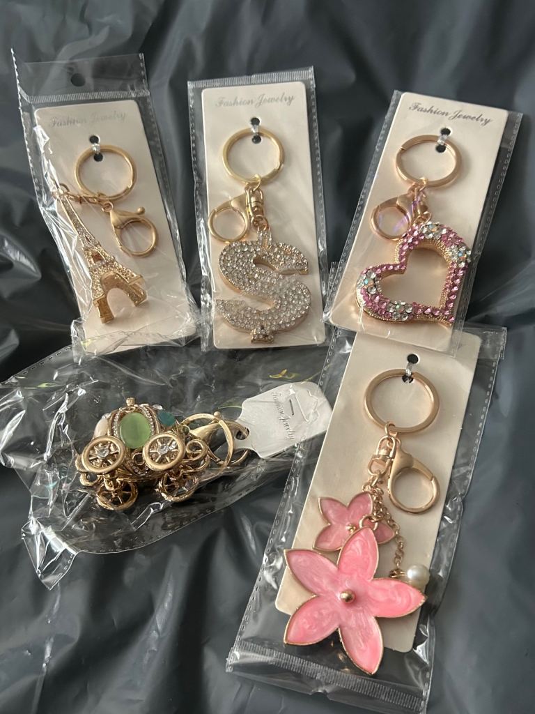 New Gold Tone Keychains with Rhinestones - Various Designs