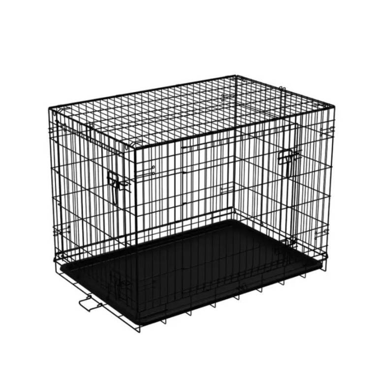 Black Heavy Duty Dog Crate 2 Door Folding Cage w/ Tray & Handle Puppy Training
