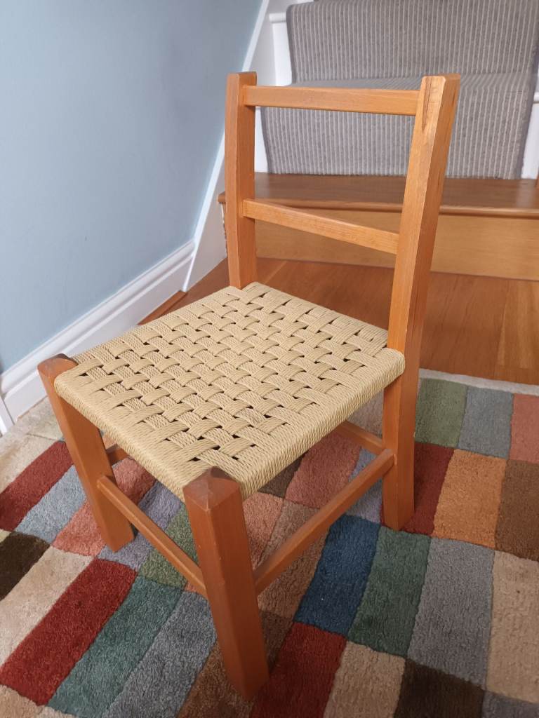 Childs Oak Chair with woven Rattan Seat.