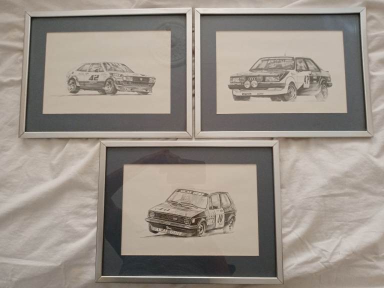 Gerry Ball vintage prints of Rally Car Pencil Drawings