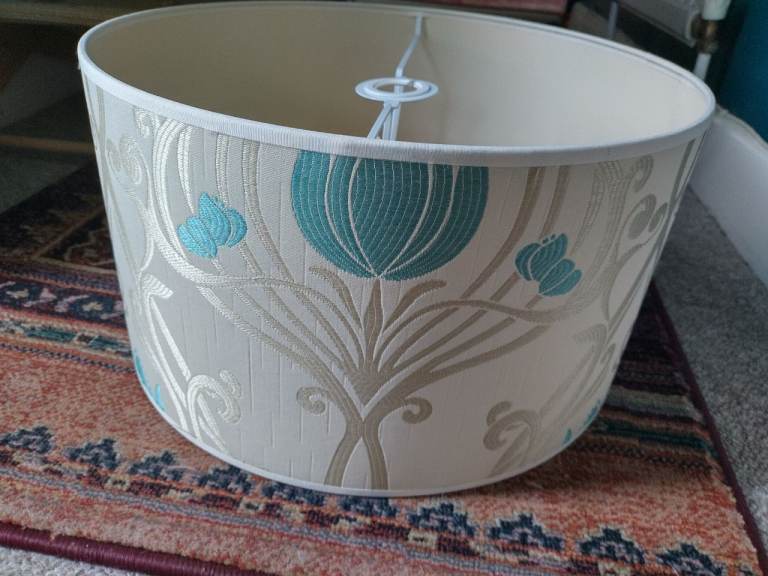 Large Art nouveau style lampshade cream/teal