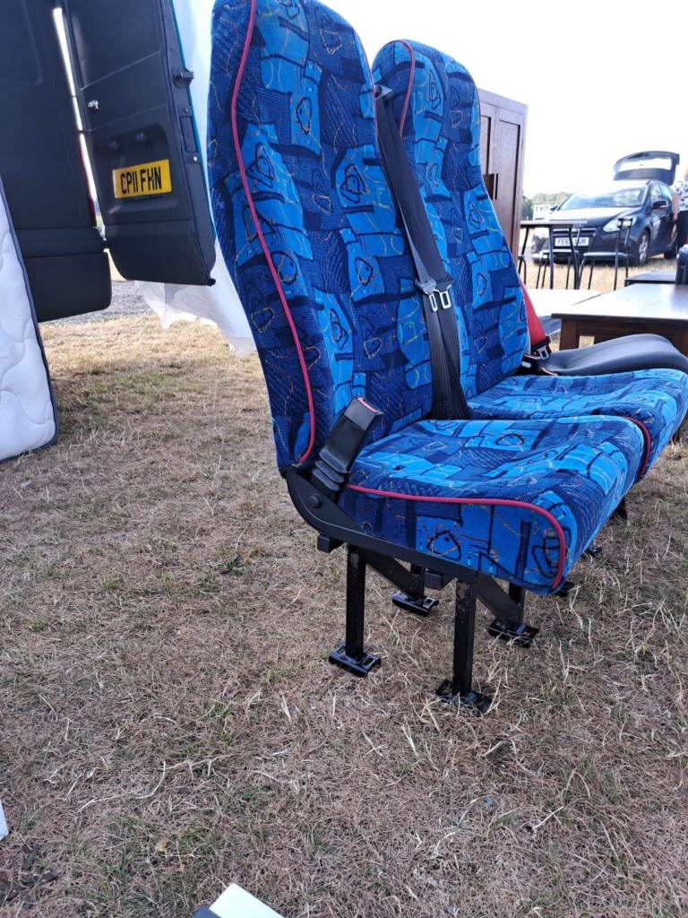 2 blue minibus seats, delivery available 