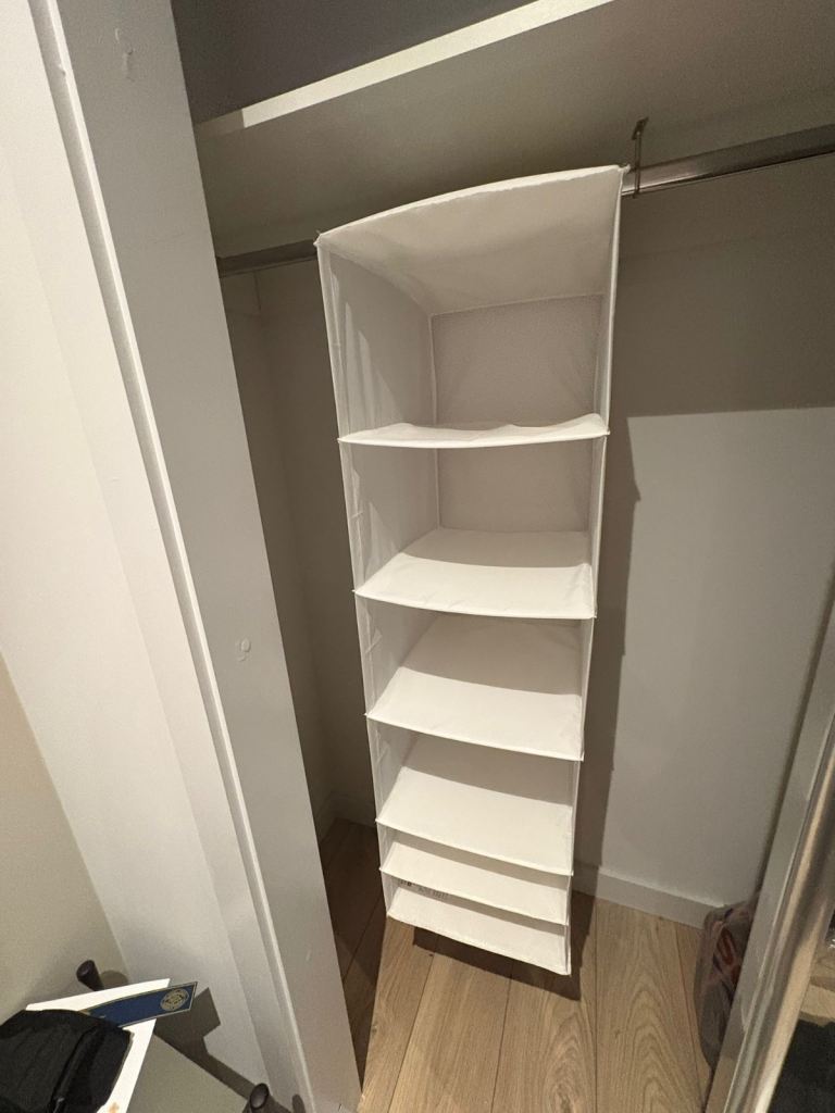 URGENT SALE – White Hanging Wardrobe Storage Organizer (6 Shelves)