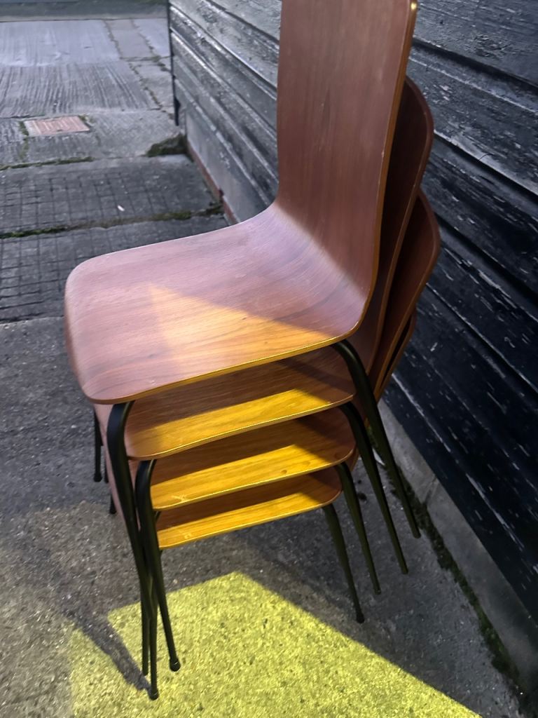 Vintage retro mid century modern MCM stacking kitchen dining chairs x 2 4