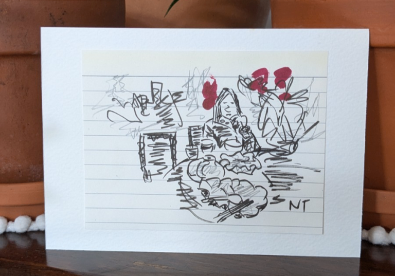 Original Hand Drawing 'At The Restaurant'  