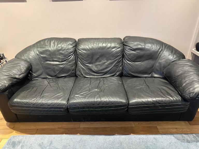 Black leather 3-seater sofa - must go by 26/06