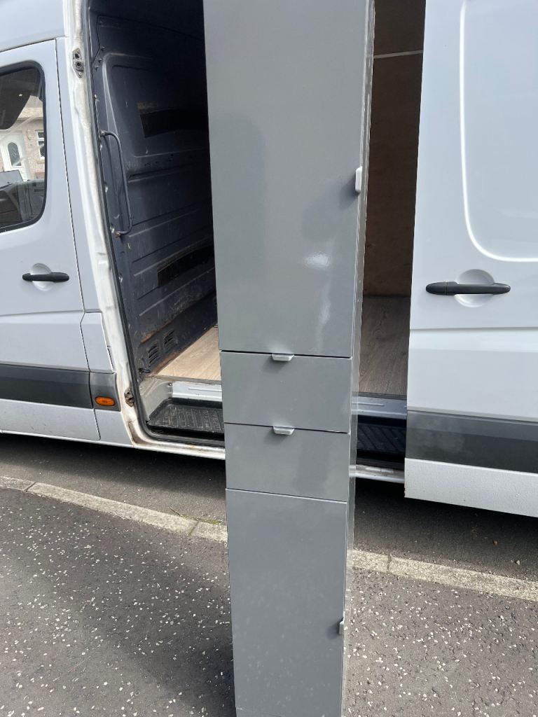 Tall grey bathroom unit