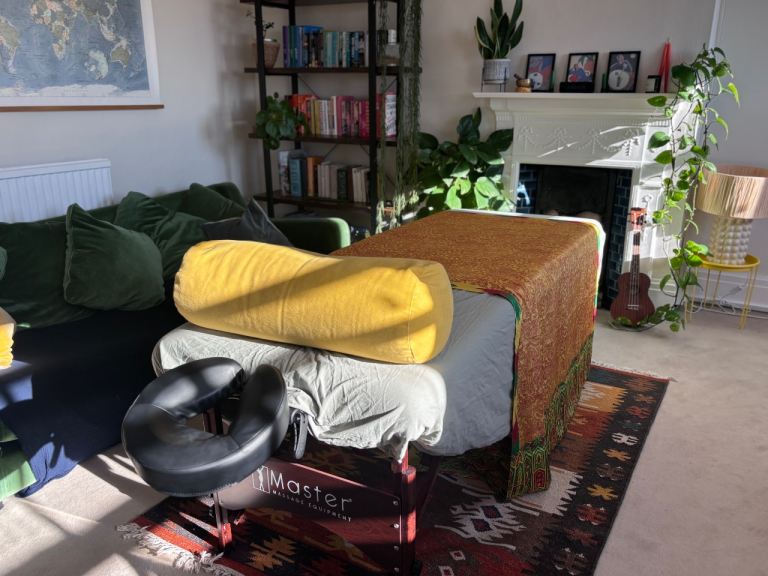 Masters foldable portable massage table / bed walnut and black