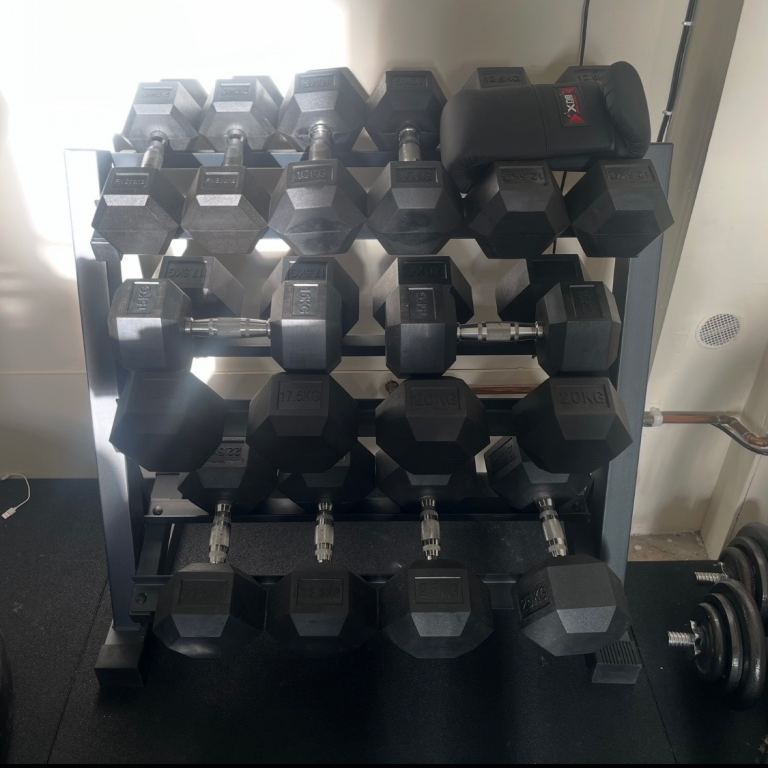 X6 Hex Dumbbells pairs and rack
