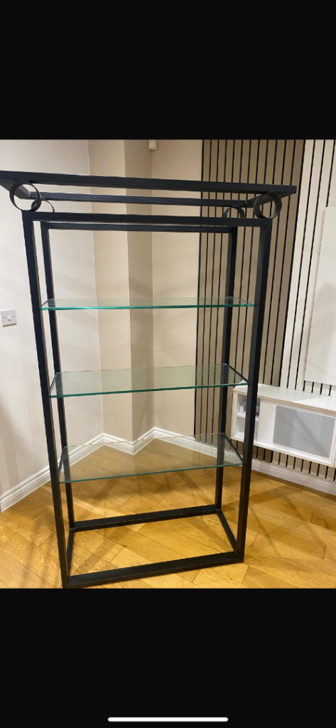 Modern Black Metal & Glass 3 Shelf Display Unit