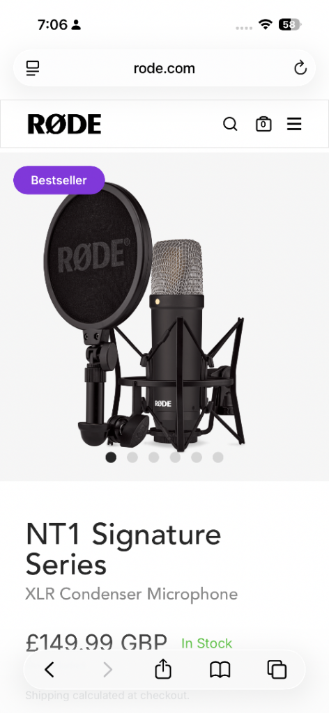 Rode NT1 Signature Series XLR Condenser Microphone – New