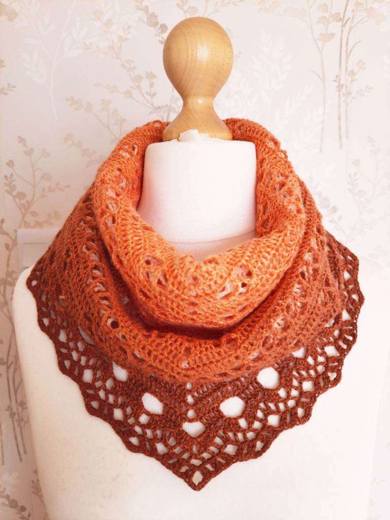 Gradient Knitted Shawl. Lace Shoulder Wrap. Crochet Shrug / Cover Up. Boho Ombre, Warm Autumn Hues
