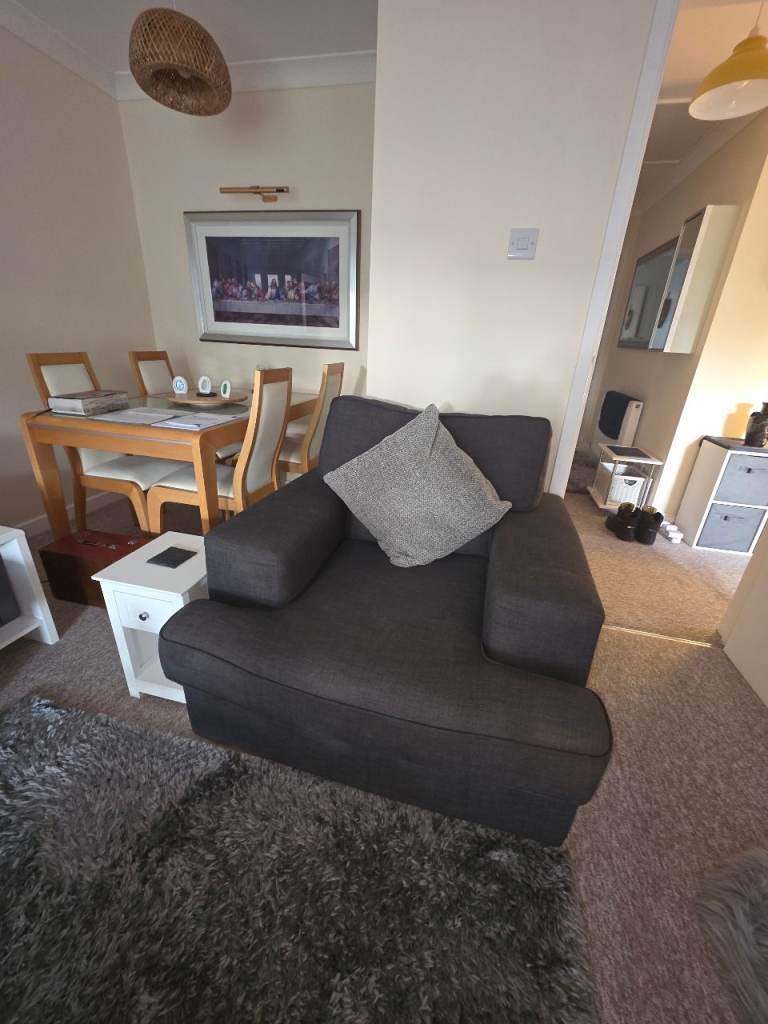Nearly New Grey Cotton Sofa and Armchair Set