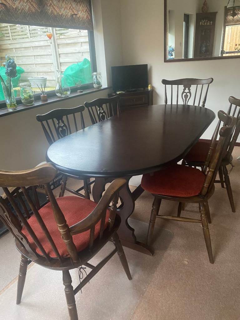 Dark Oak Extending Dining Table and Chairs