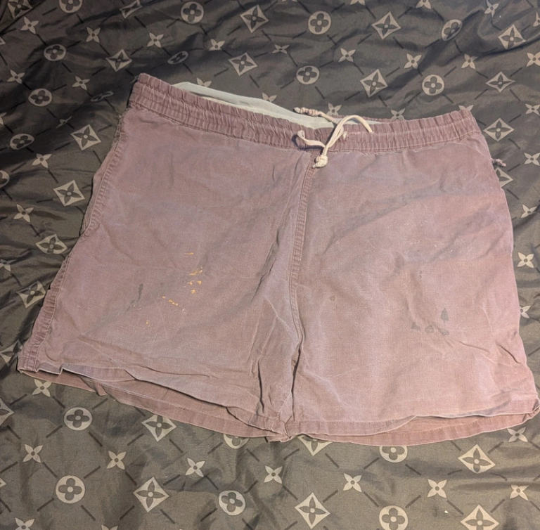 One Up Men's Mauve Pink Casual Cotton Shorts Elastic Waist Small Distressed