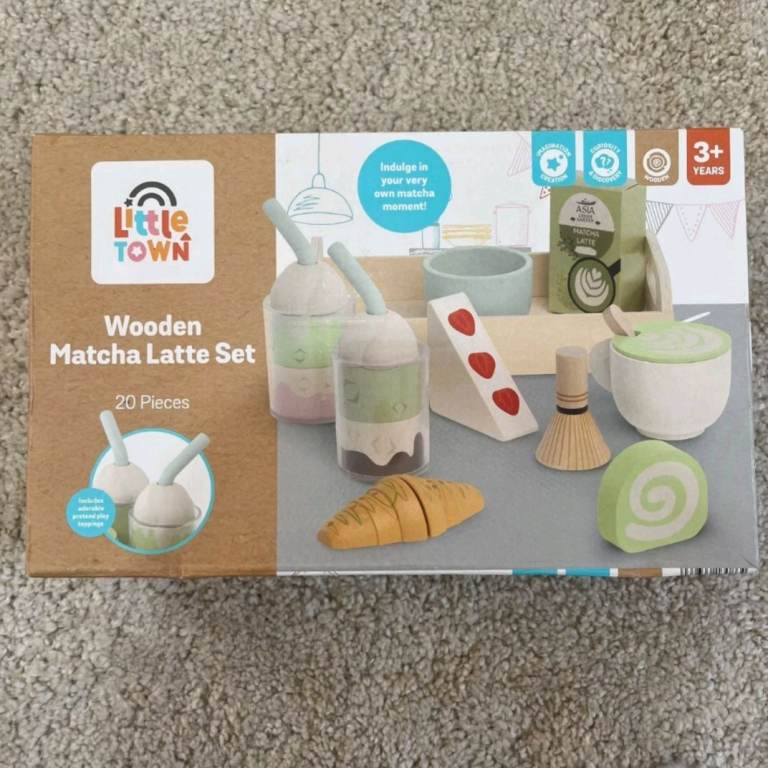 Little Town Wooden Matcha Latte Set - 20 Pieces, New