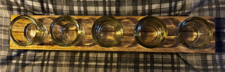 Wooden Tealight Candle Holder with 5 Glass pots 