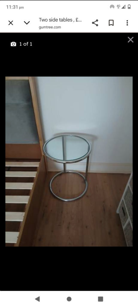  TWO Chrome and Glass Round Side tables 