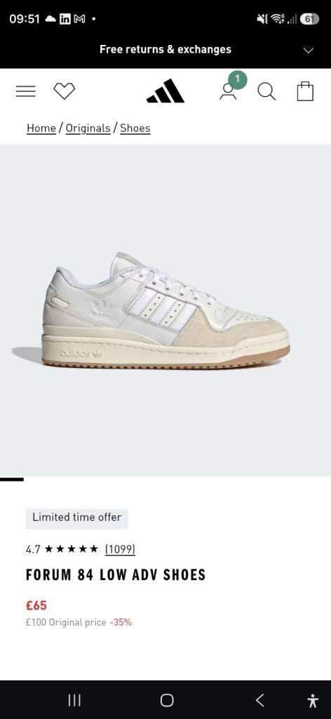 BRAND NEW Adidas Forum 84 Low ADV Trainers UK 7 - Beige