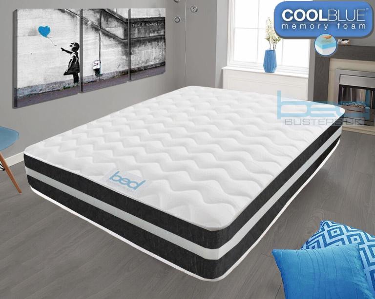image for Cool Blue Memory Foam Quilted Sprung Double Mattress (VGC)
