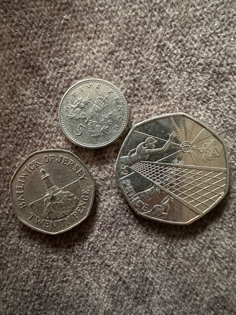 Three UK & Jersey Collector Coins: 2011 Olympic 50p, Jersey 20p & 5p