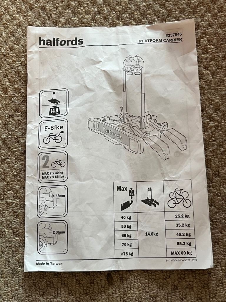 Halfords Adv 2 E bike tow bar