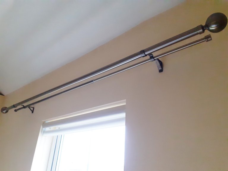 Metal Double Curtain Pole, Antique Brass Finish, 180cm long