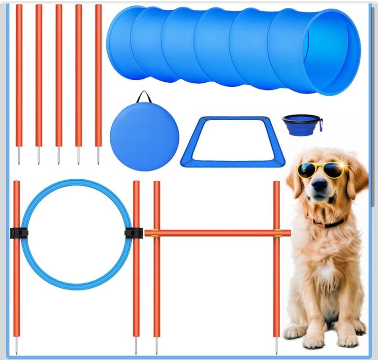 Dog Agility Equipment, 6PCS Agility Training Set with Dog Agility Tunnel