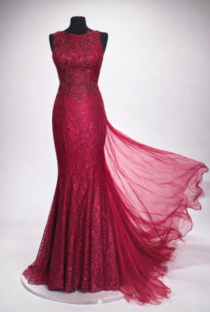 Elegant Burgundy Lace Evening Gown