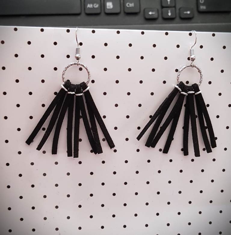 Handmade Black tassel suede earrings
