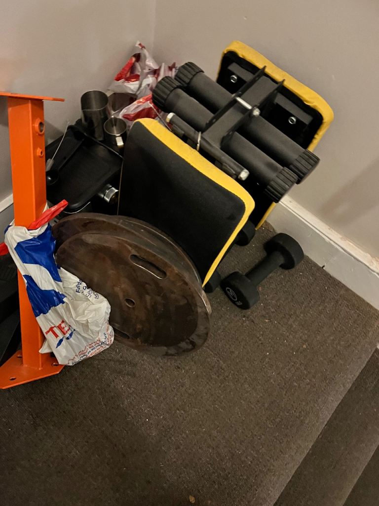 Weight Rack with Weights, Dumbbells, and Bench