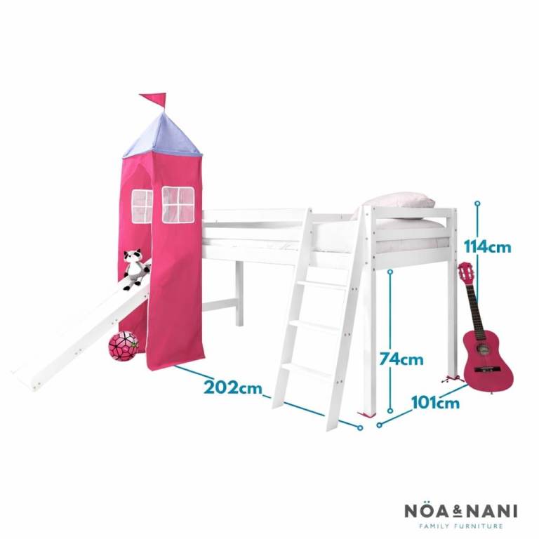 Mid sleeper bed with slide