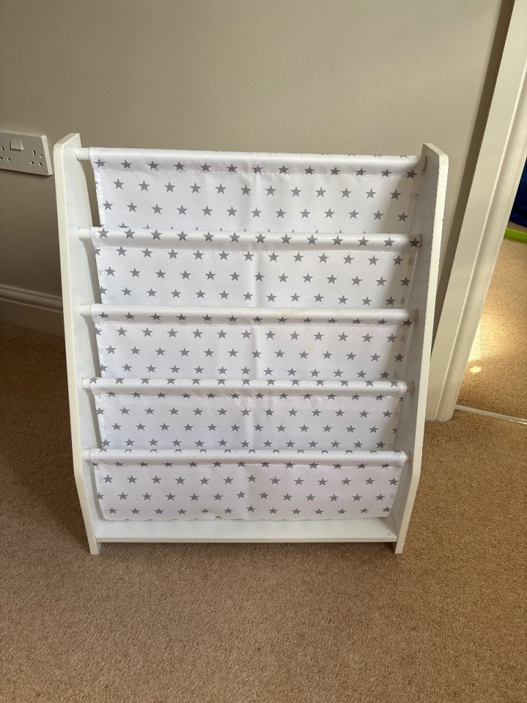 White Kids Sling Bookcase with Star Pattern – Good Condition