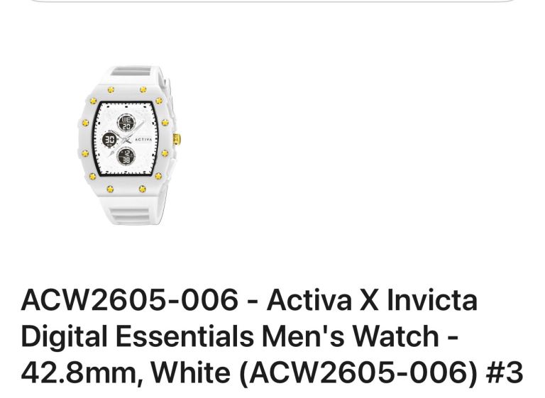Activa X Invicta Digital Essentials Men's Watch - White, New
