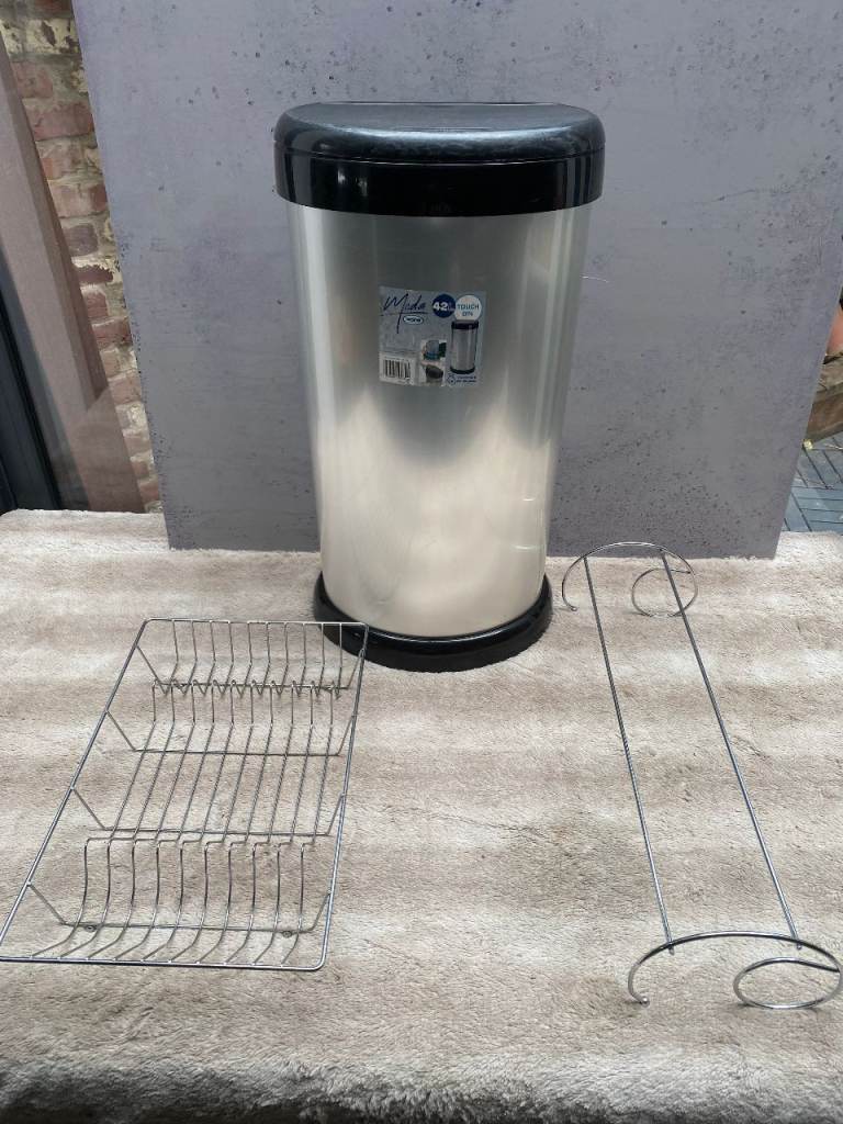 42 litre Silver Chrome look Kitchen Bin Stainless Steel Dish rack and Radiator airer all for £8