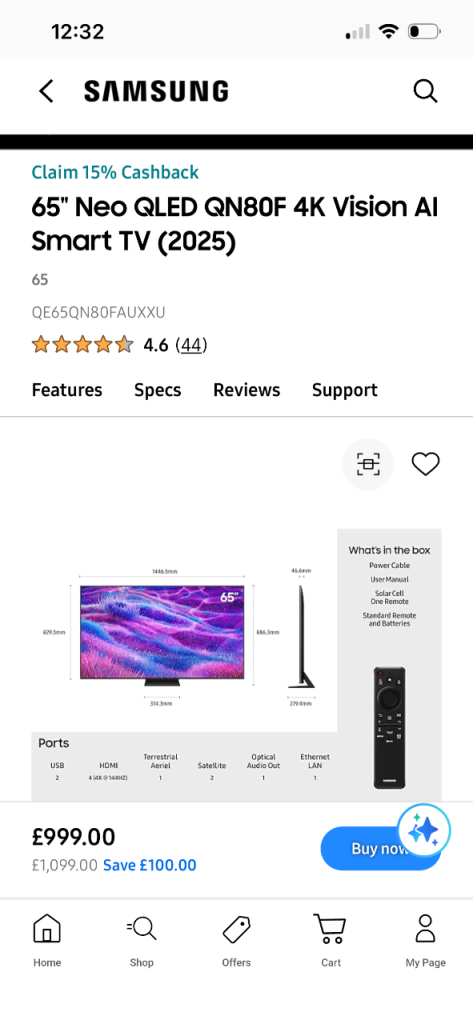 65" Neo QLED QN80F 4K Vision AI Smart TV (2025) 65" Neo QLED QN80F 4K Vision AI Smart TV (2025)