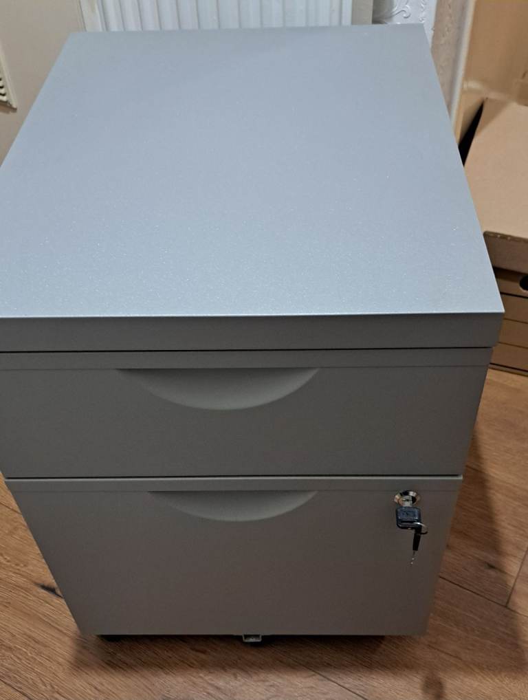 Silver Grey 2 Drawer Storage / Filing Cabinet.  Suitable for home use/ small office