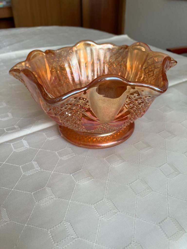 Vintage Iridescent Orange Glass Bowl – Good Condition