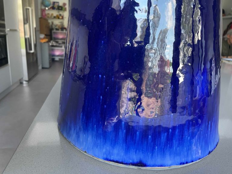Oversized glazed blue ceramic lamp base (no lampshade) 