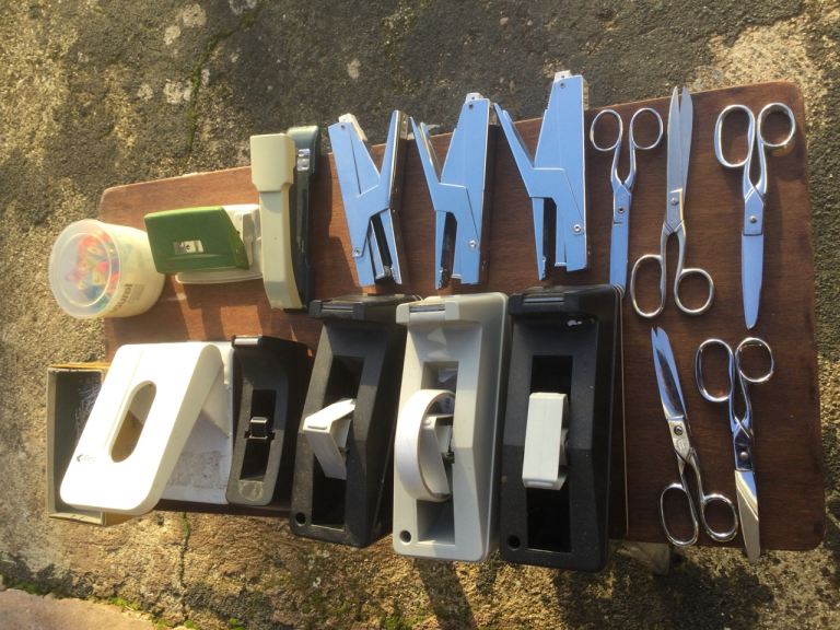 Office Staplers, Tape Dispensers, Scissors, Hole Punches, Filing Trays, Paper Clips.