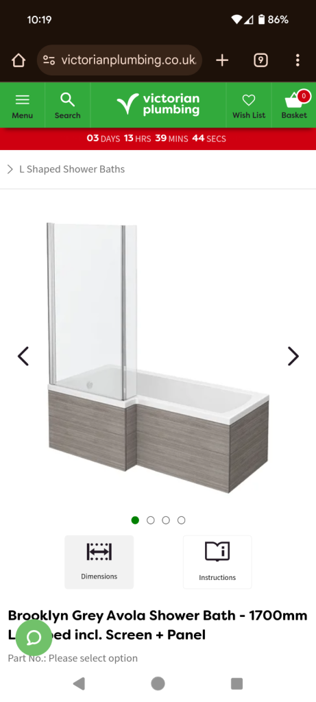 image for Victorian Plumbing L shaped shower bath screen brand new unopened 